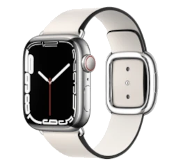 Apple Watch Series 7 41mm Silver Stainless Steel Case with Apple OEM Band A2475 GPS Cellular