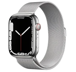 Apple Watch Series 7 45mm Silver Stainless Steel Case with Milanese Loop A2477 GPS Cellular